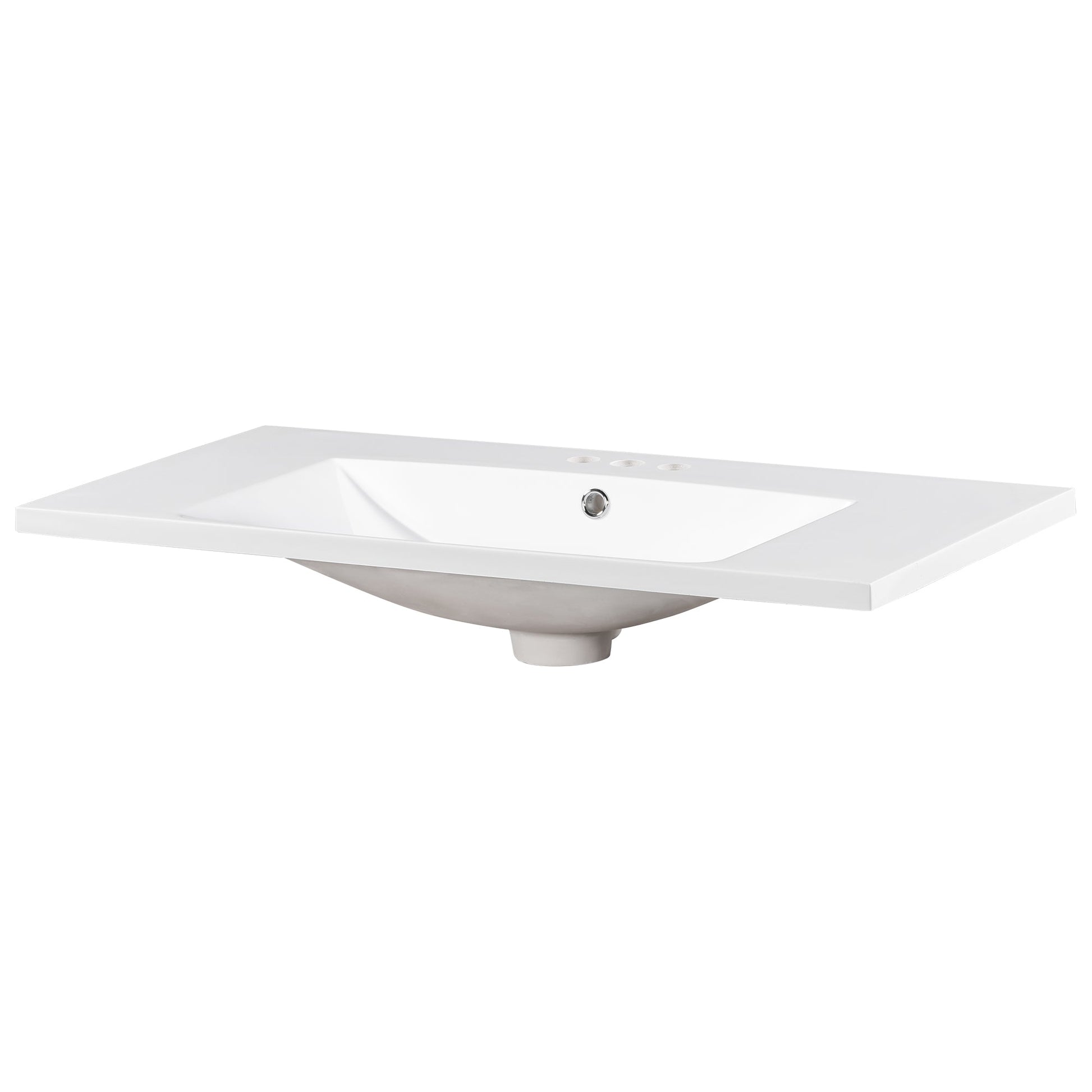 36" Single Bathroom Basin Sink, Vanity Top Only, 3-Faucet Holes, Resin - Korvel