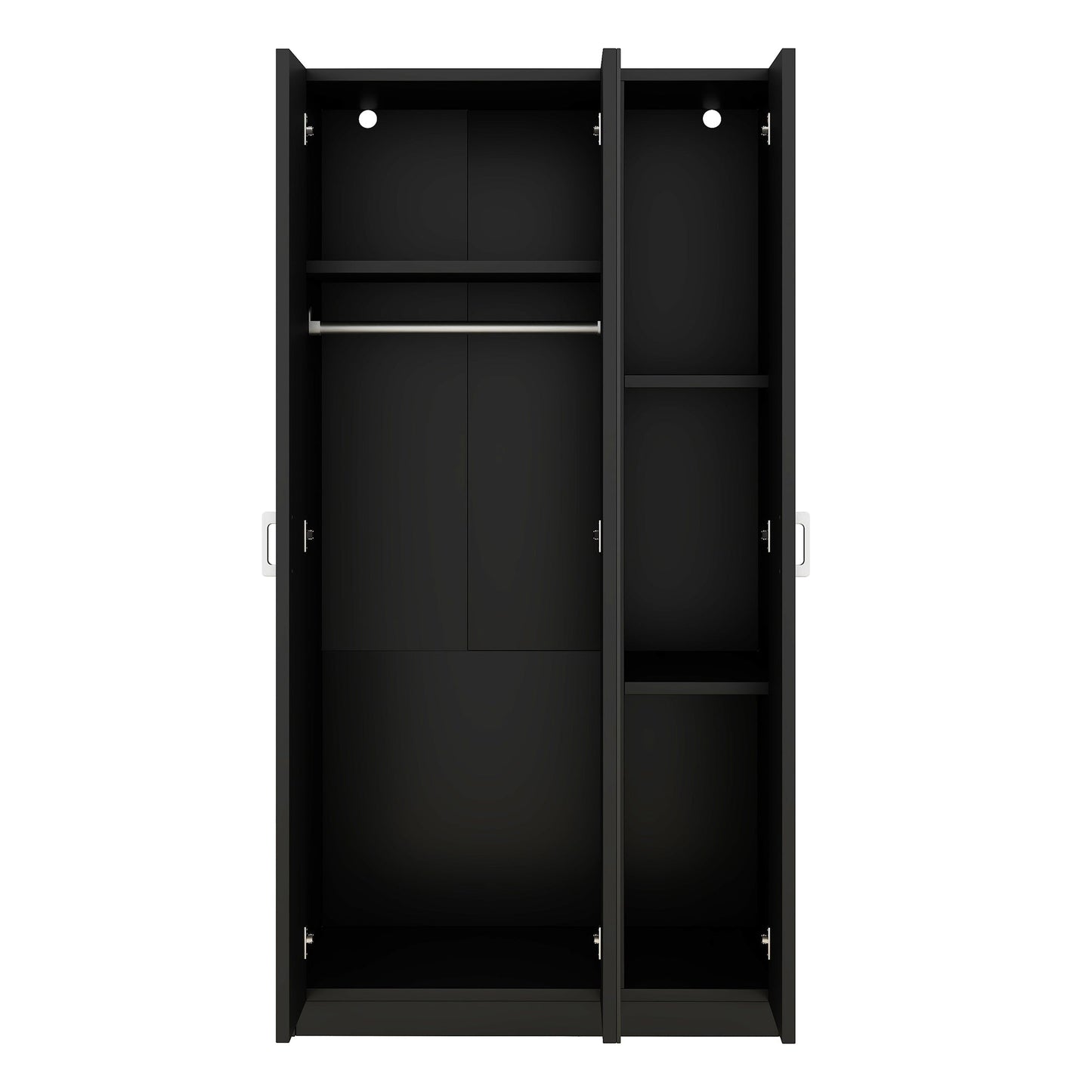 Elegant 3-Door Wardrobe with Mirror and Shelves in Black