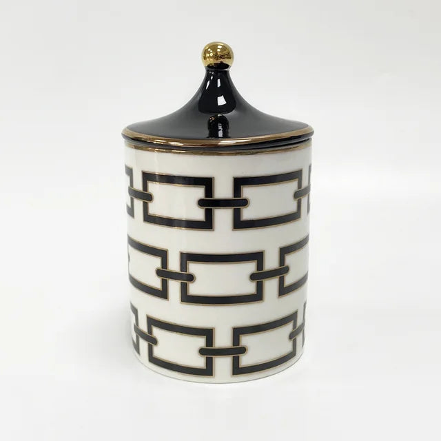 Gold Plated Stripe Ceramic Storage Jar Home Scented Candle Bottle Wedding Candy Gift Jar Cosmetic Jewelry Storage Bottle Decor - Korvel