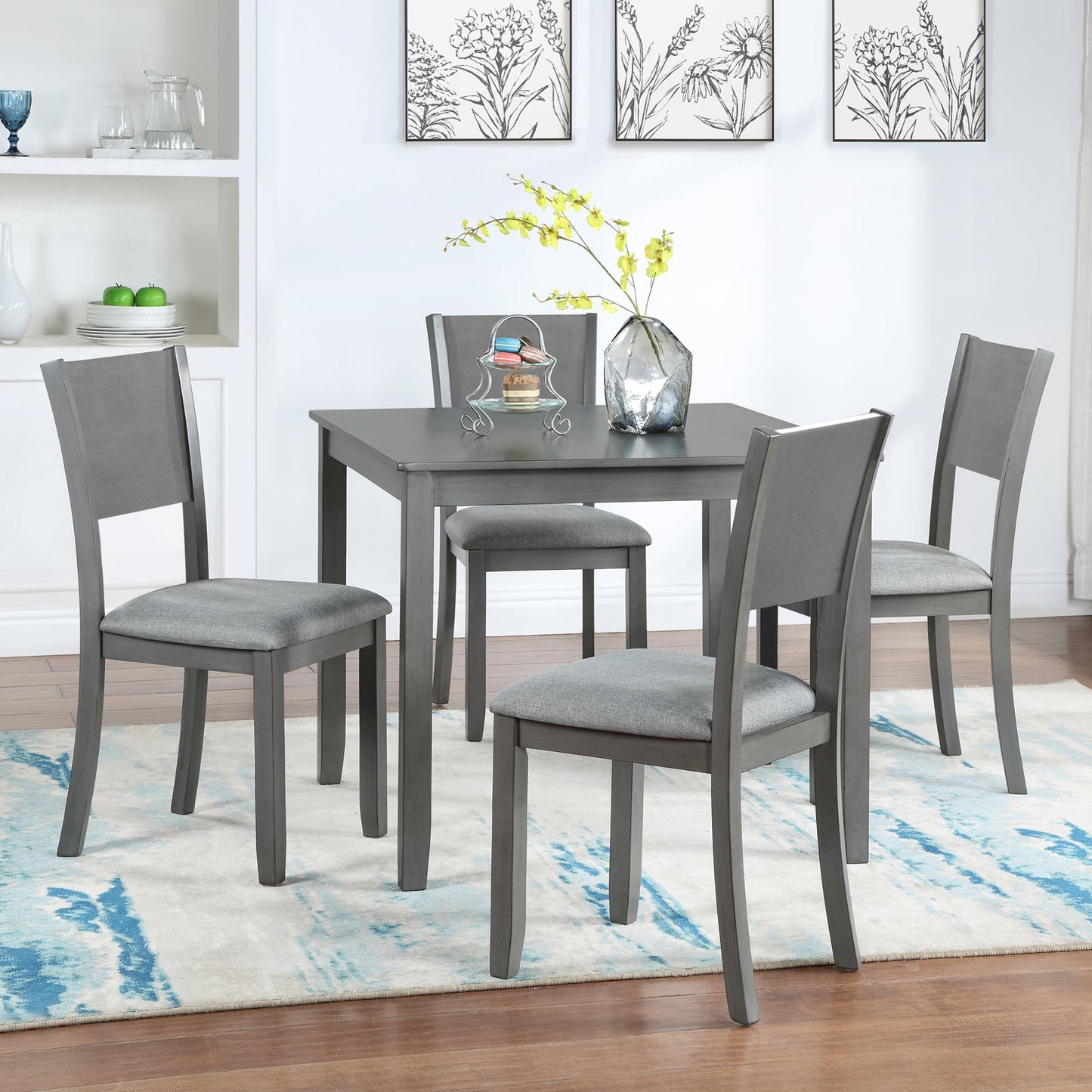 Ensemble de salle à manger moderne 5 pièces avec chaises rembourrées - Gris