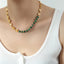 Collier en Chaîne de Perles d'Agate Élégant en Acier Titane Plaqué Or