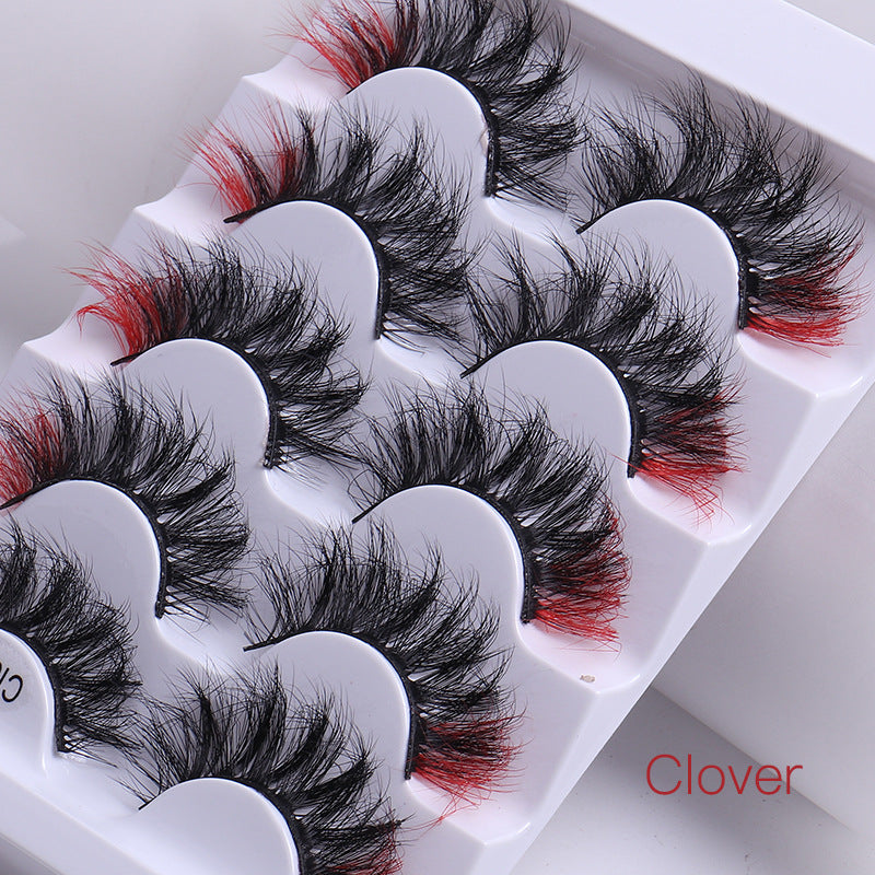 5 Pairs Of Colorful Fried False Eyelashes Multi Layer Thick Cross Mink Like Eyelashes - Korvel