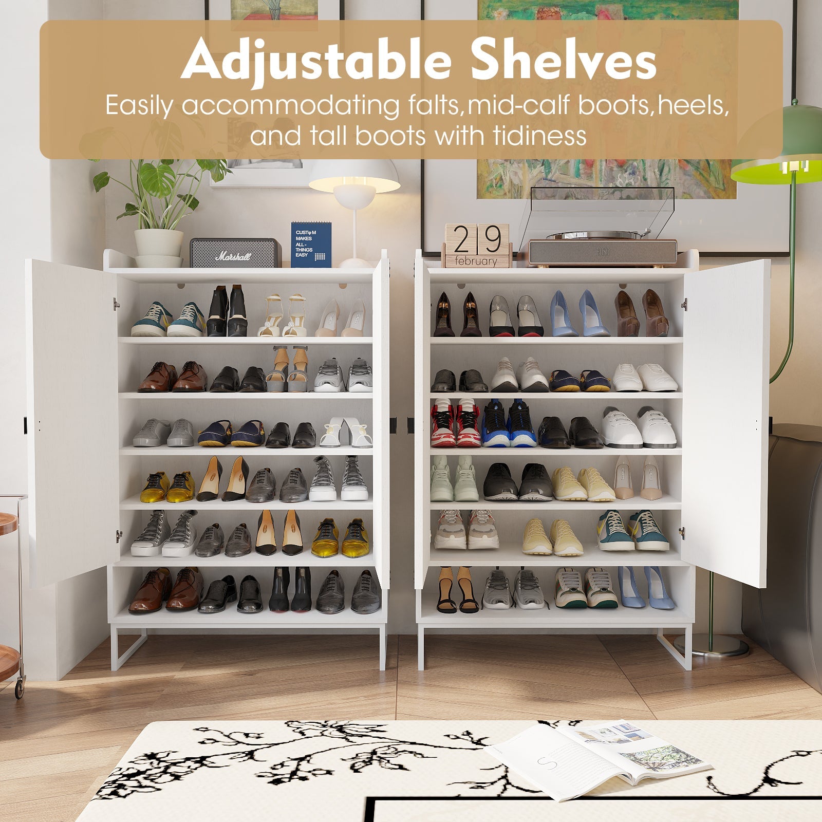 Shoe Cabinet with Doors, 6-Tier Shoe Storage Cabinet with Adjustable Shelves, Wooden Shoes Rack Shoe Storage Organizer - Korvel