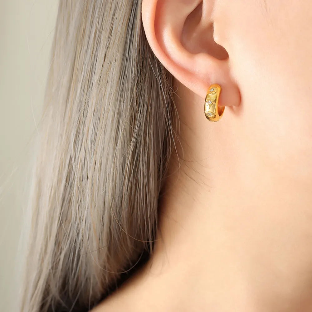 Zircon Titanium Steel Huggie Earrings - Korvel