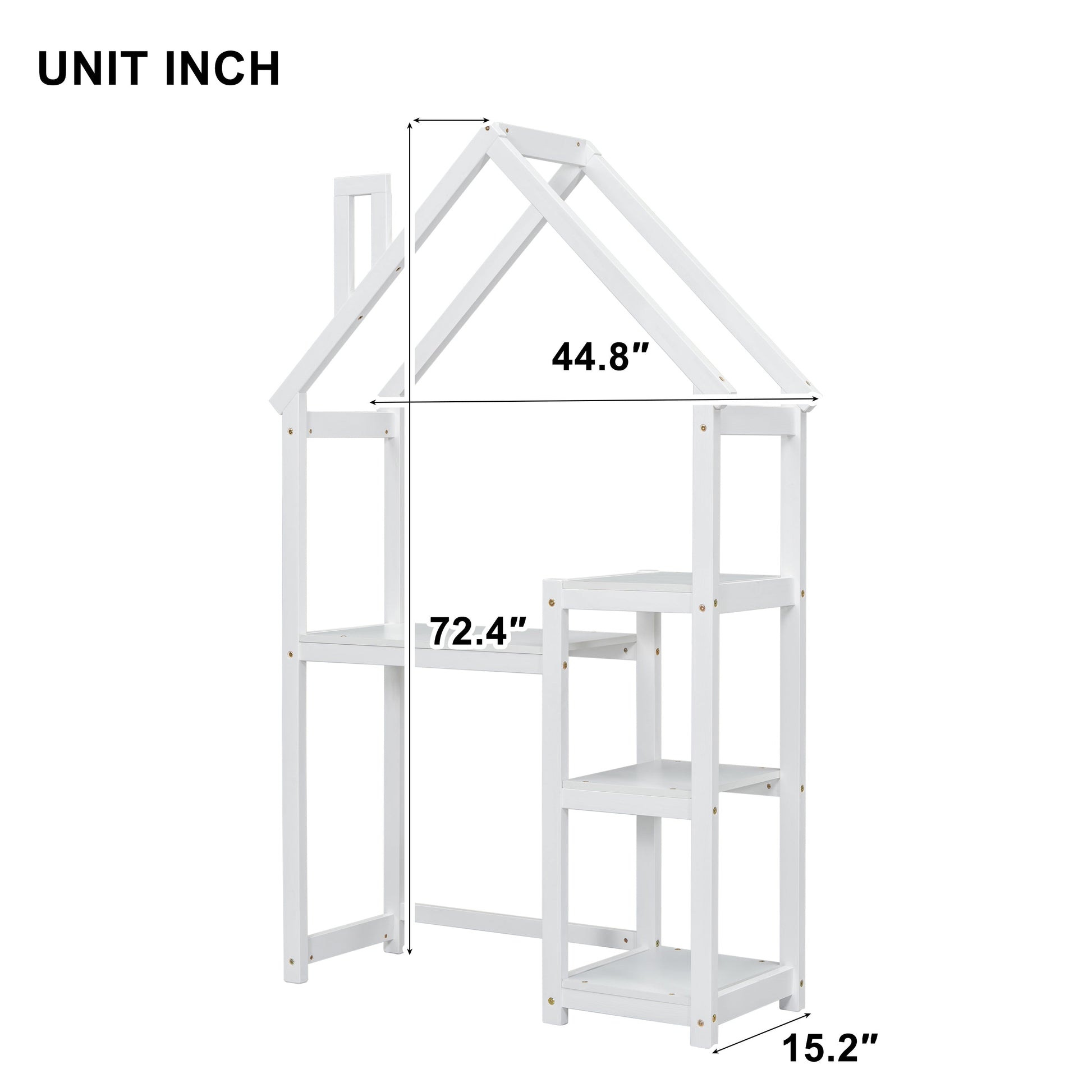 House-shaped Wooden writing Desk,Kids study Table,Bookshelf & Toy Storage,White - Korvel