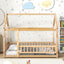 Lit en bois taille twin avec cadre de toit de maison et barrières de sécurité