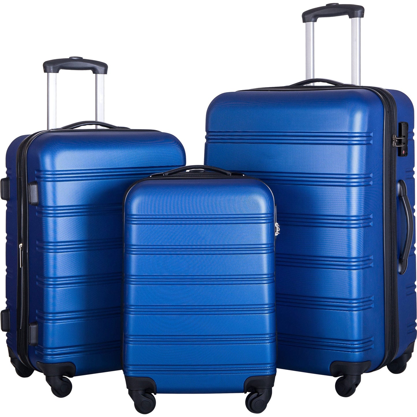 Blue 3 Piece Luggage Set Hardside Spinner Suitcase with TSA Lock 20" 24' 28" Available - Korvel