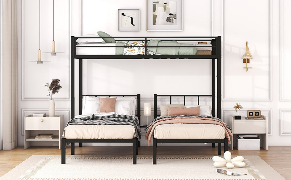 Twin over Twin & Twin Bunk Beds for 3, Twin XL over Twin & Twin Bunk Bed Metal Triple Bunk Bed, Black - Korvel