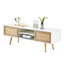 55.12" Rattan TV cabinet double sliding doors for storage adjustable shelf solid wood legs TV console for living room  White - Korvel