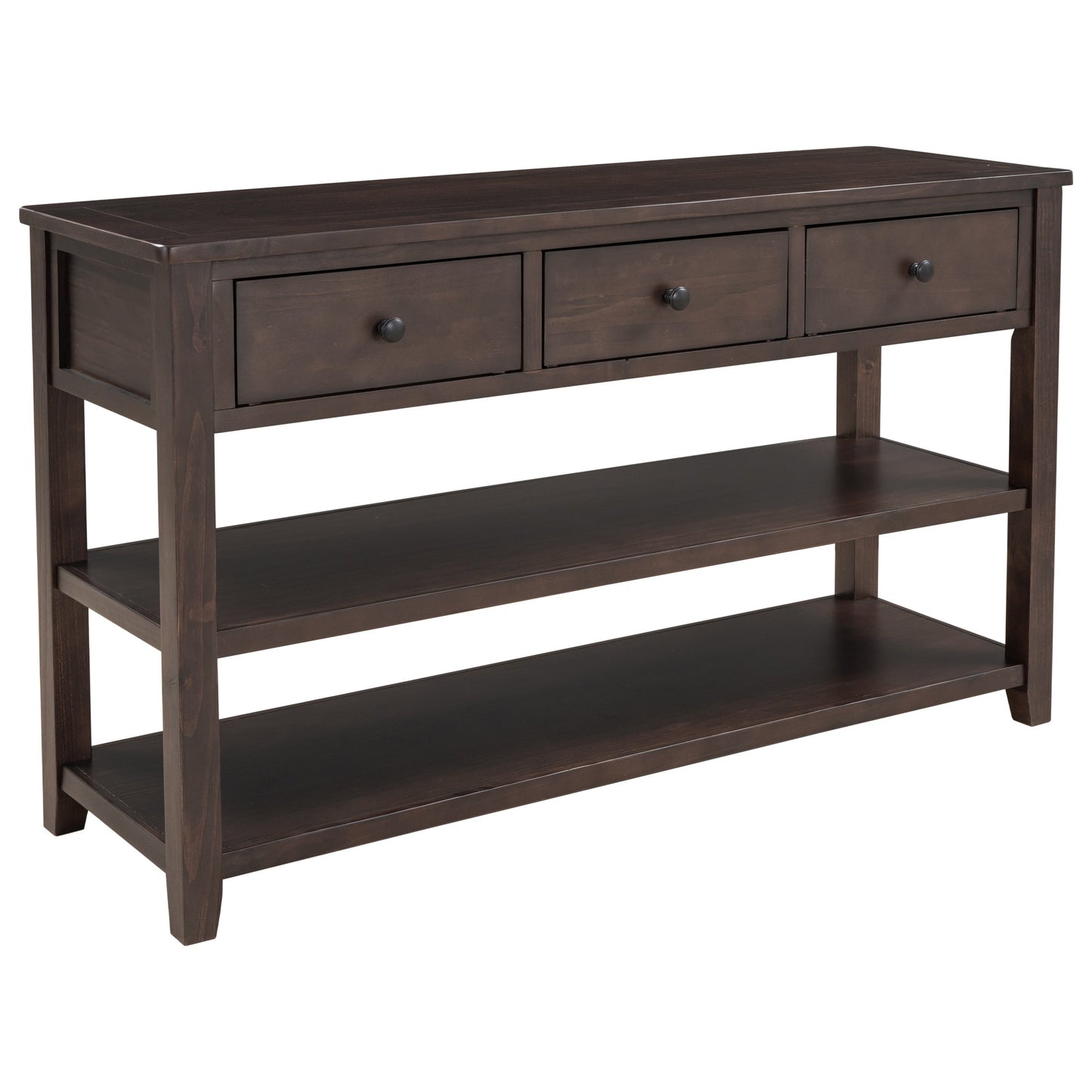 Retro Design Console Table with Two Open Shelves, Pine Solid Wood Frame and Legs for Living Room (Espresso) - Korvel