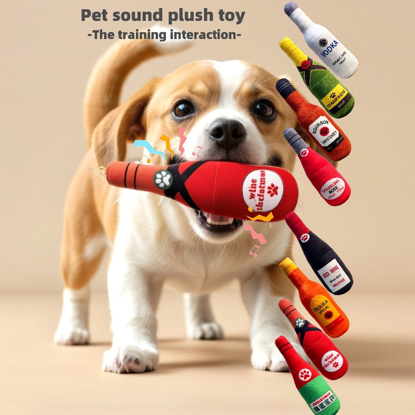 Realistic Plush Wine Bottle Dog Toy - Chew-Resistant & Entertaining