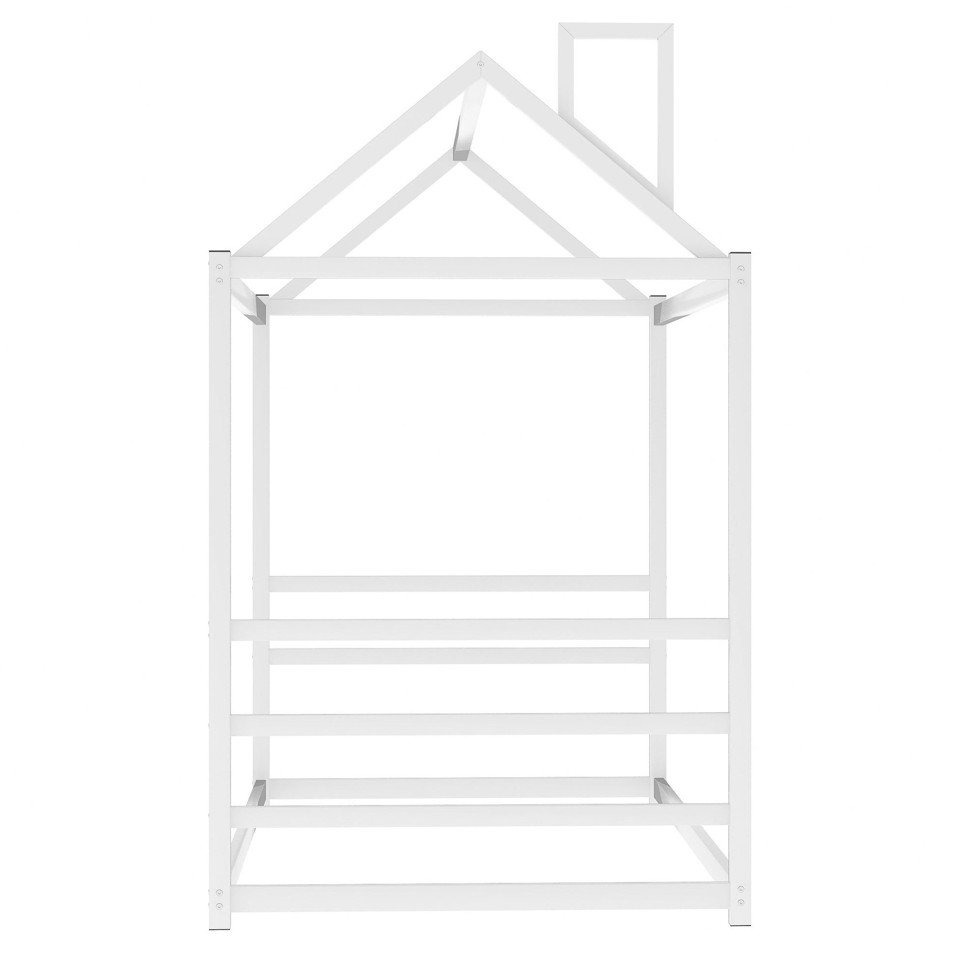 House Platform Bed with Roof and Chimney Design,White - Korvel