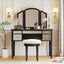 GO 43" Dressing Table Set with Mirrored Drawers and Stool, Tri-fold Mirror, Makeup Vanity Set for Bedroom, Black - Korvel