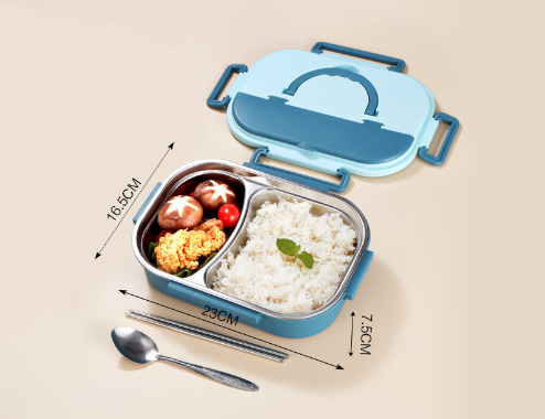 Stylish, simple, portable, large capacity 304 stainless steel two-compartment lunch box with bowl lunch box - Korvel