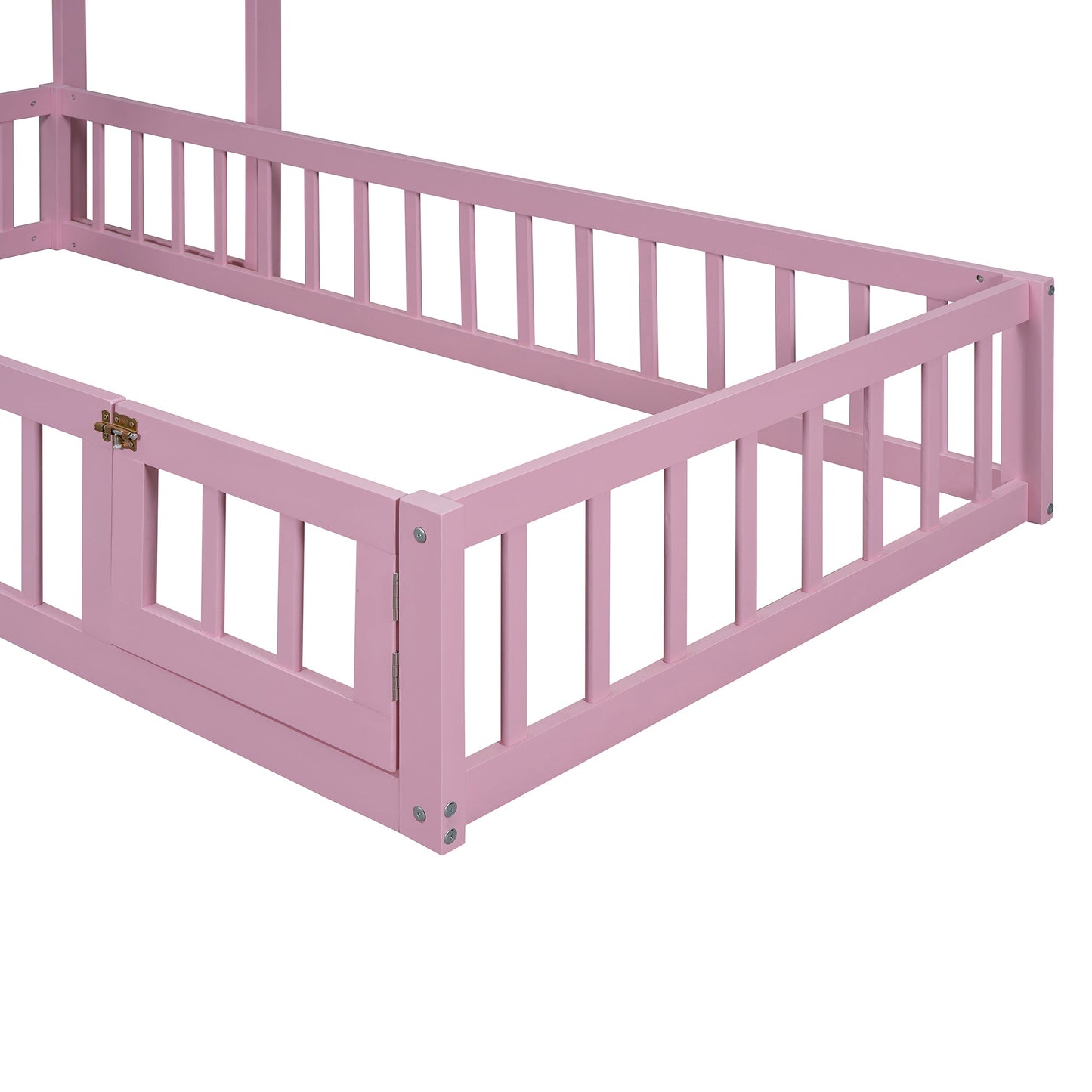 Wooden Twin Size Children's Bed with Detachable Headboard, Pink