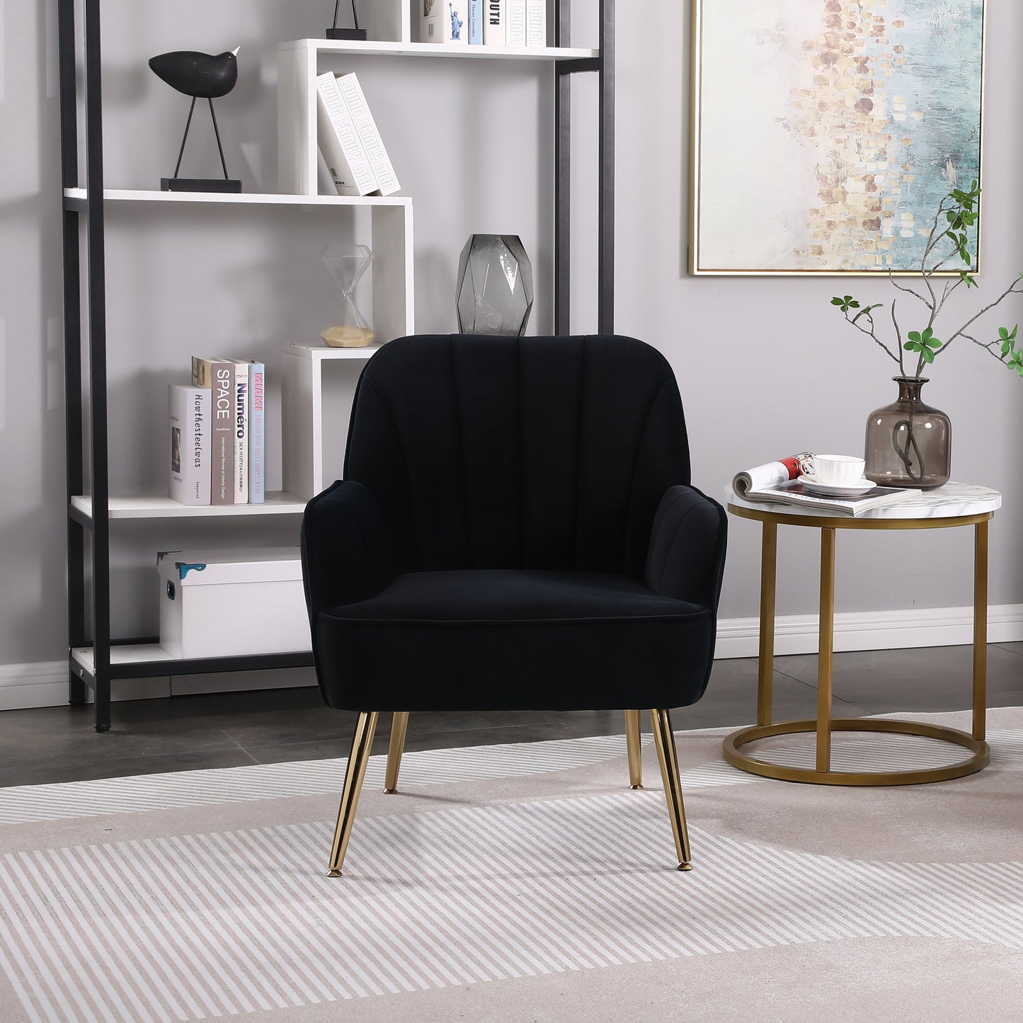 Modern Mid Century Velvet Sherpa Armchair - Navy