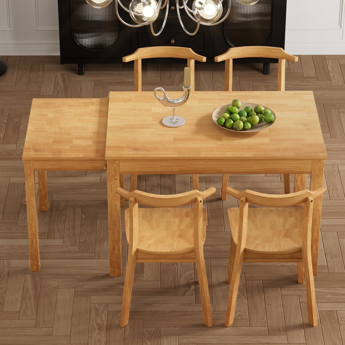 TOPMAX 65 "5-piece set with wheels, expandable dining table set, 17.7" pull-out side table and small dining chairs, natural - Korvel