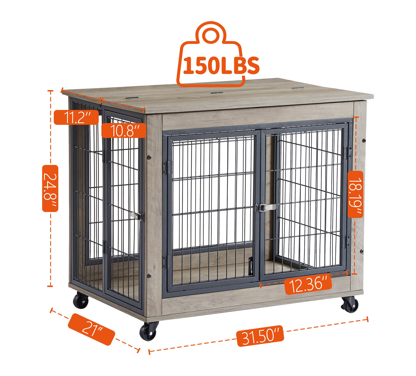 Elegant Grey Furniture Dog Cage Crate with Double Doors