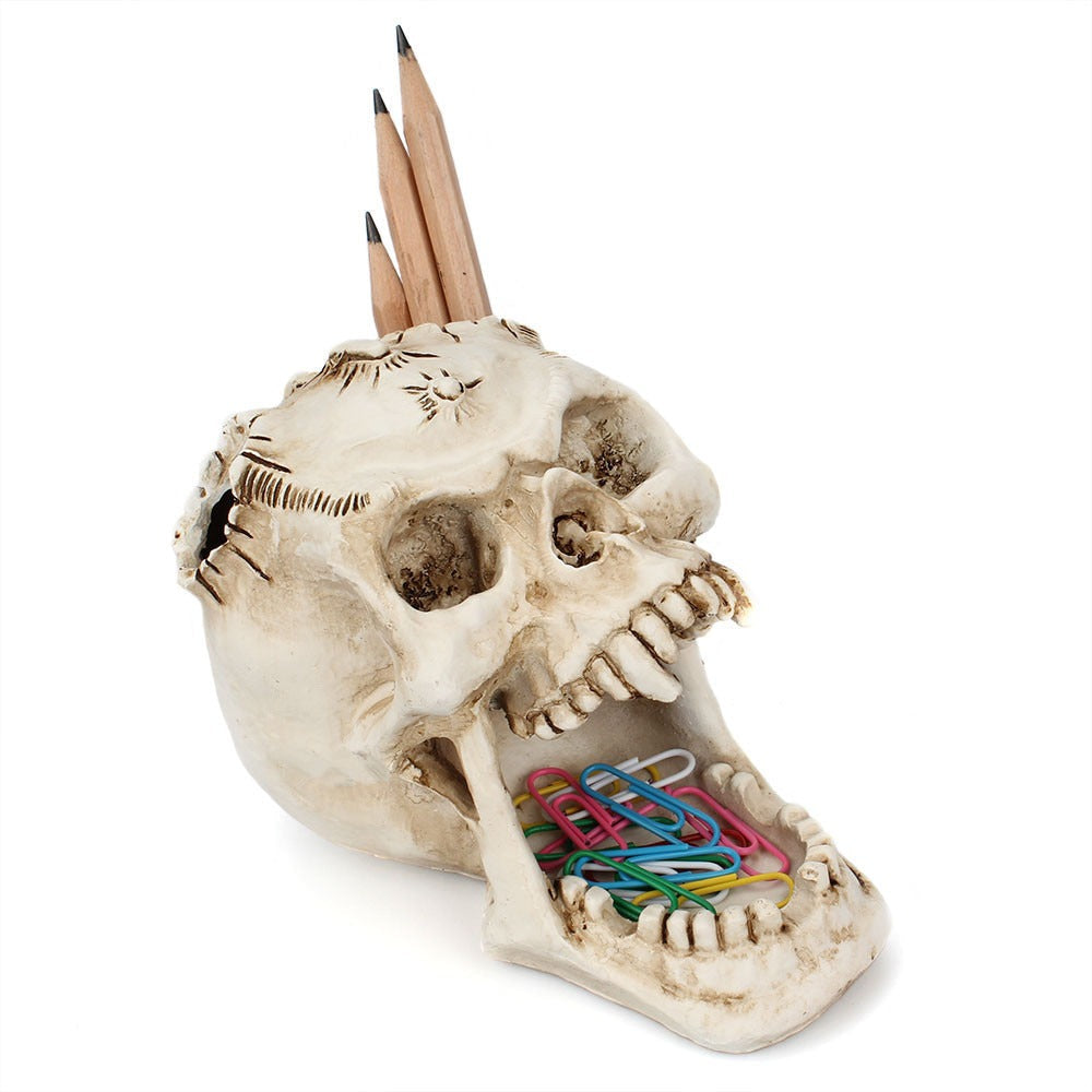 Fang Fang Terror Face Skull Storage Pen Holder Office Desktop - Korvel