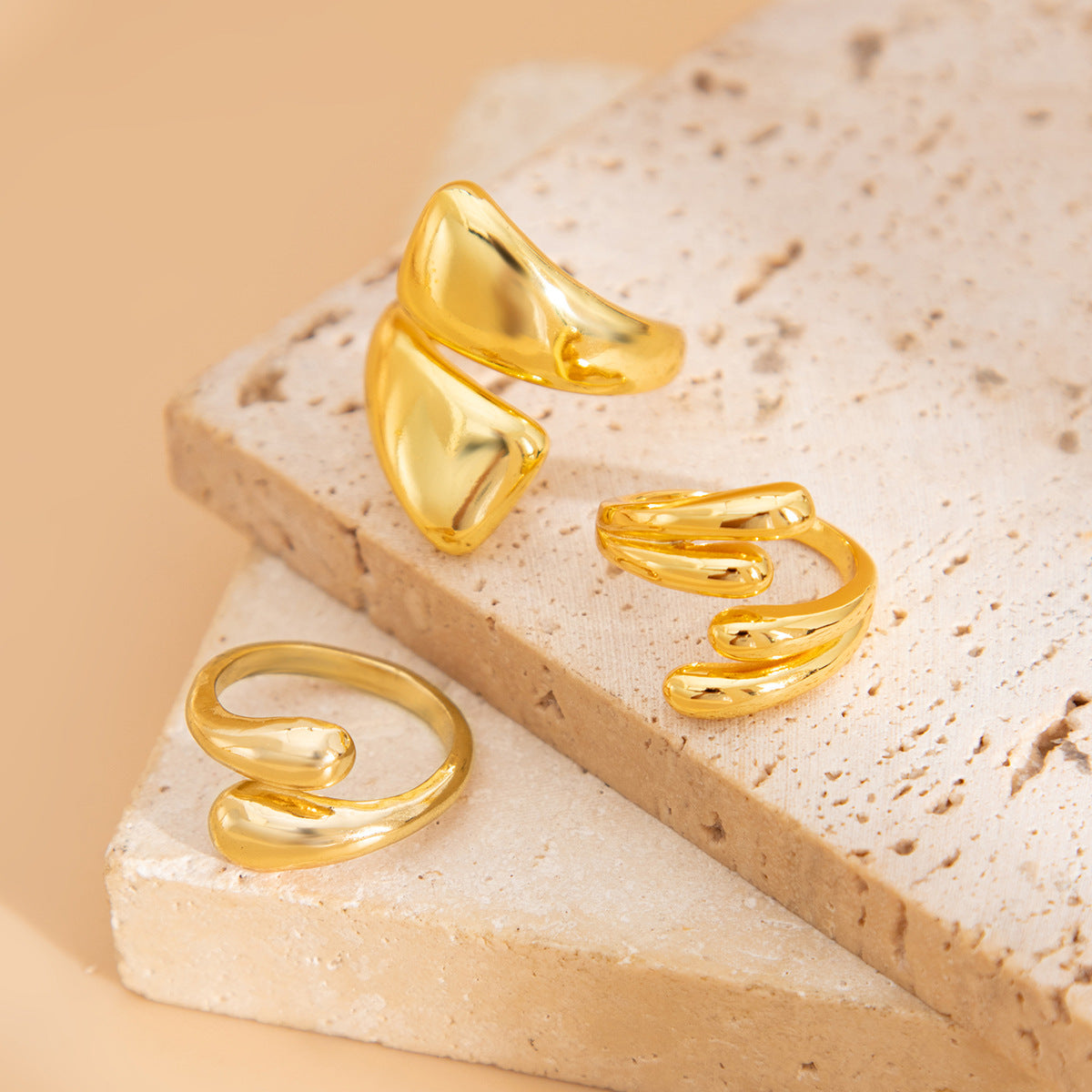 Ins style O-shaped smooth ring set with irregular metallic rings, versatile new style - Korvel