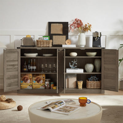 65-Inch Slate Gray Faux Rattan Sideboard with Barn Doors
