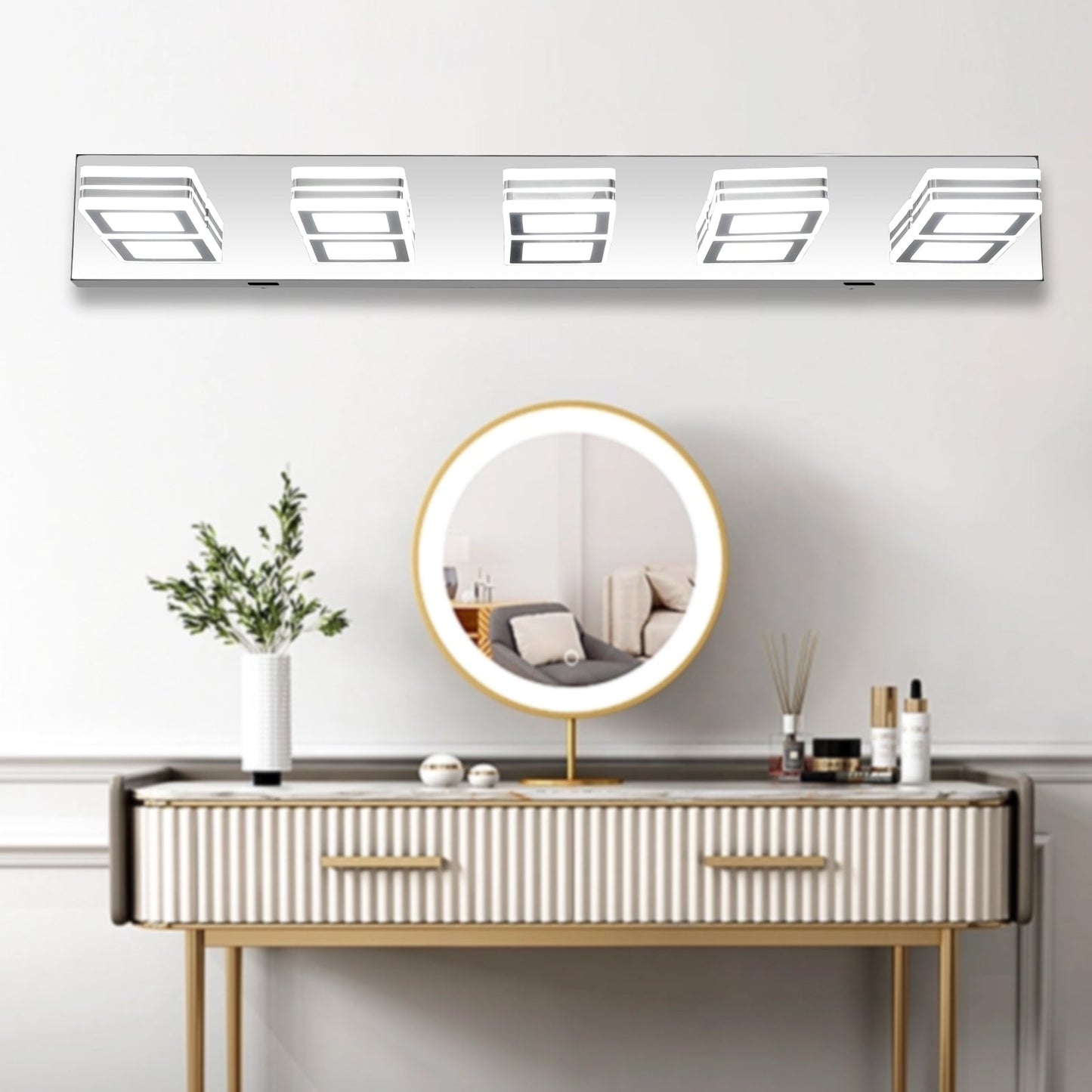 Luz de Maquillaje Moderna LED en Cromo con 5 Accesorios de Acrílico