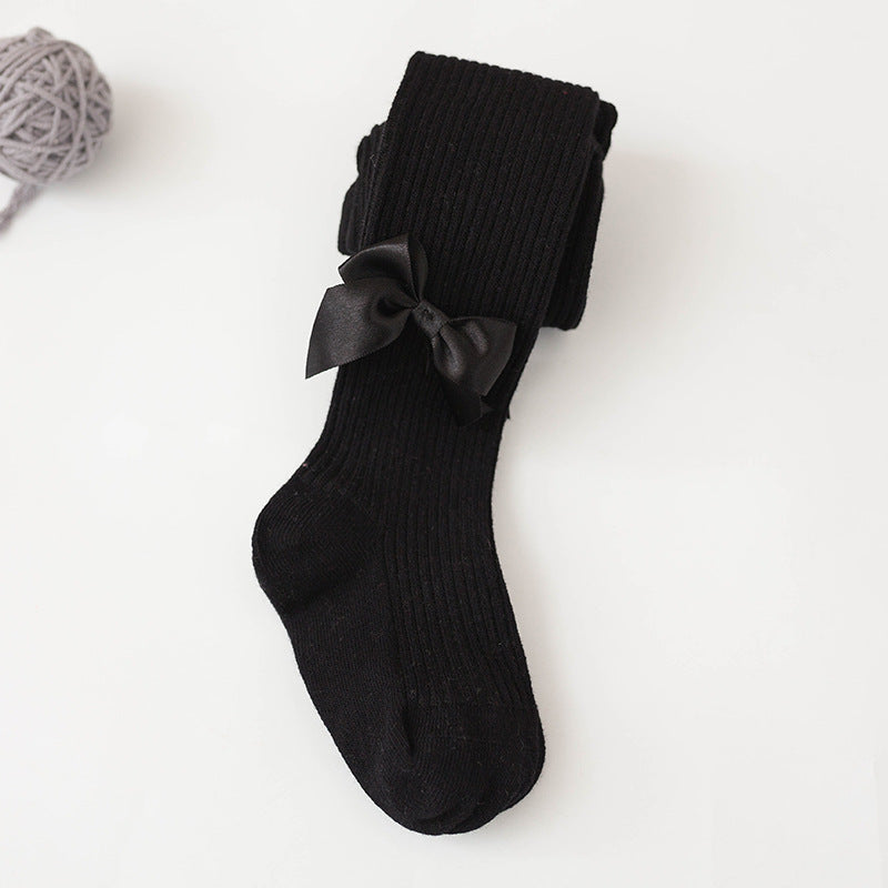Spring And Autumn New Children's Pantyhose Bow Cotton White Baby Socks Medium Thick Foreign Girl Leggings - Korvel