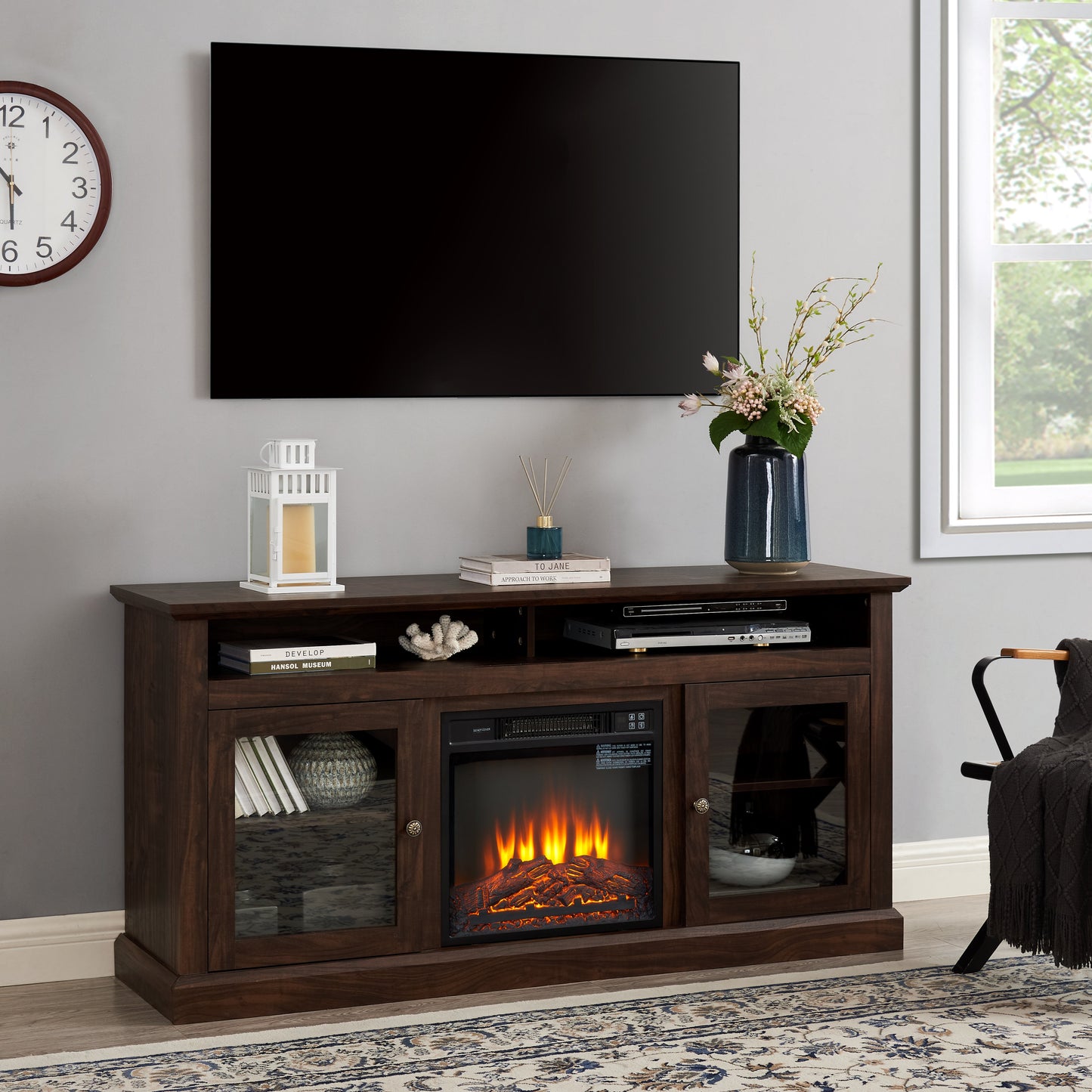 Soporte de Medios para Televisión Contemporáneo con Inserto de Chimenea de 18"