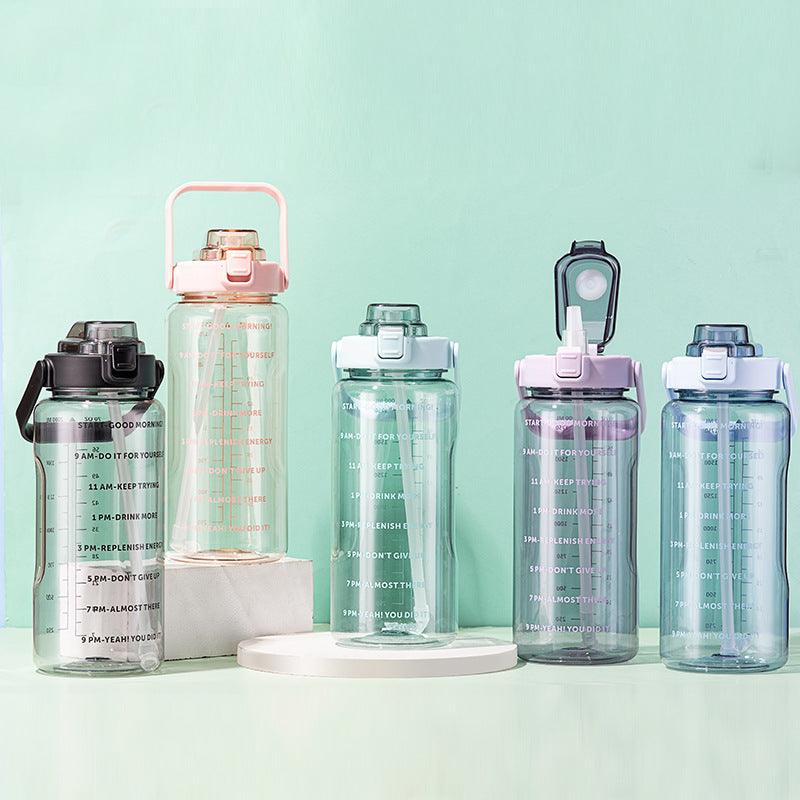 Sports water cup portable large capacity 2000ml plastic cup with straw scale men and women kettle water cup - Korvel