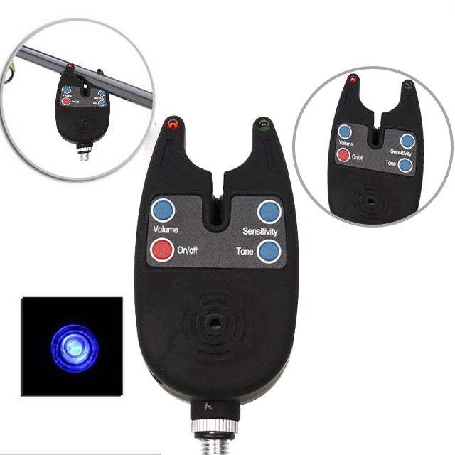 Fishing Bite Alarm with 2 LEDs Blue Light Adjustable Tone Volume Sensitivity Sound Fish Bite Alarm Waterproof Fishing Tool - Korvel