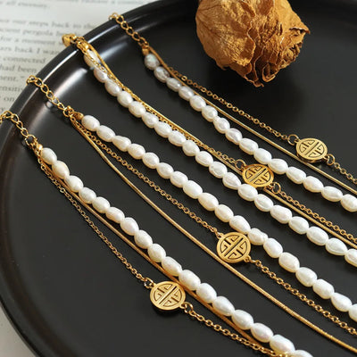 Titanium Steel Three-Layered Pearl Bracelet - Korvel