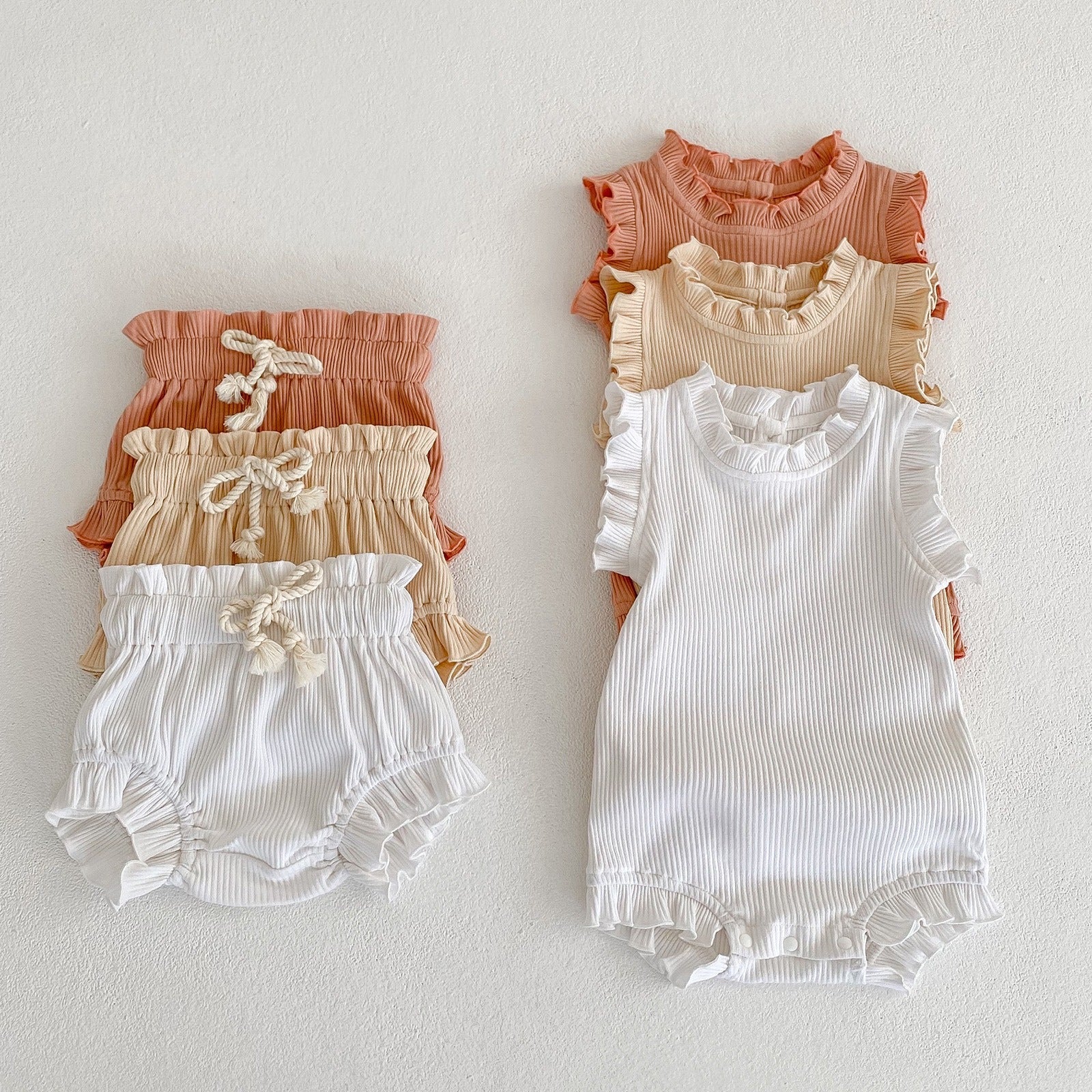 Baby Pit Thread Crawling Clothes Spring/Summer Wooden Ear Edge Girls' Harper+Drawstring Big PP Pants Set - Korvel