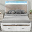 Wood Full Size Platform Bed with Upholstered Headboard and LED and 2 Drawers, Antique White - Korvel