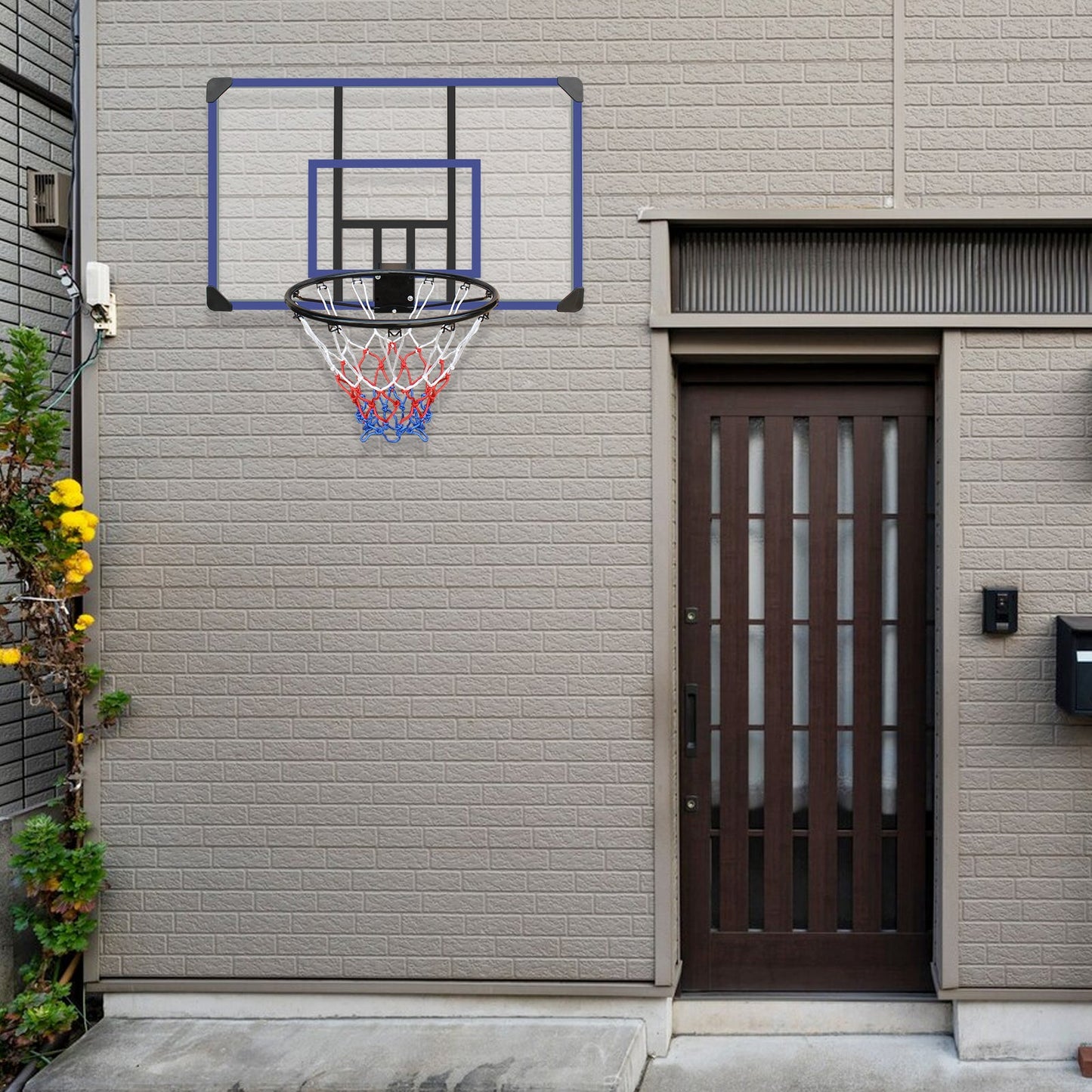 Wall mounted basketball basket, 45 x 29 inch shatterproof back, foldable basketball basket, all-weather mesh fabric - Korvel