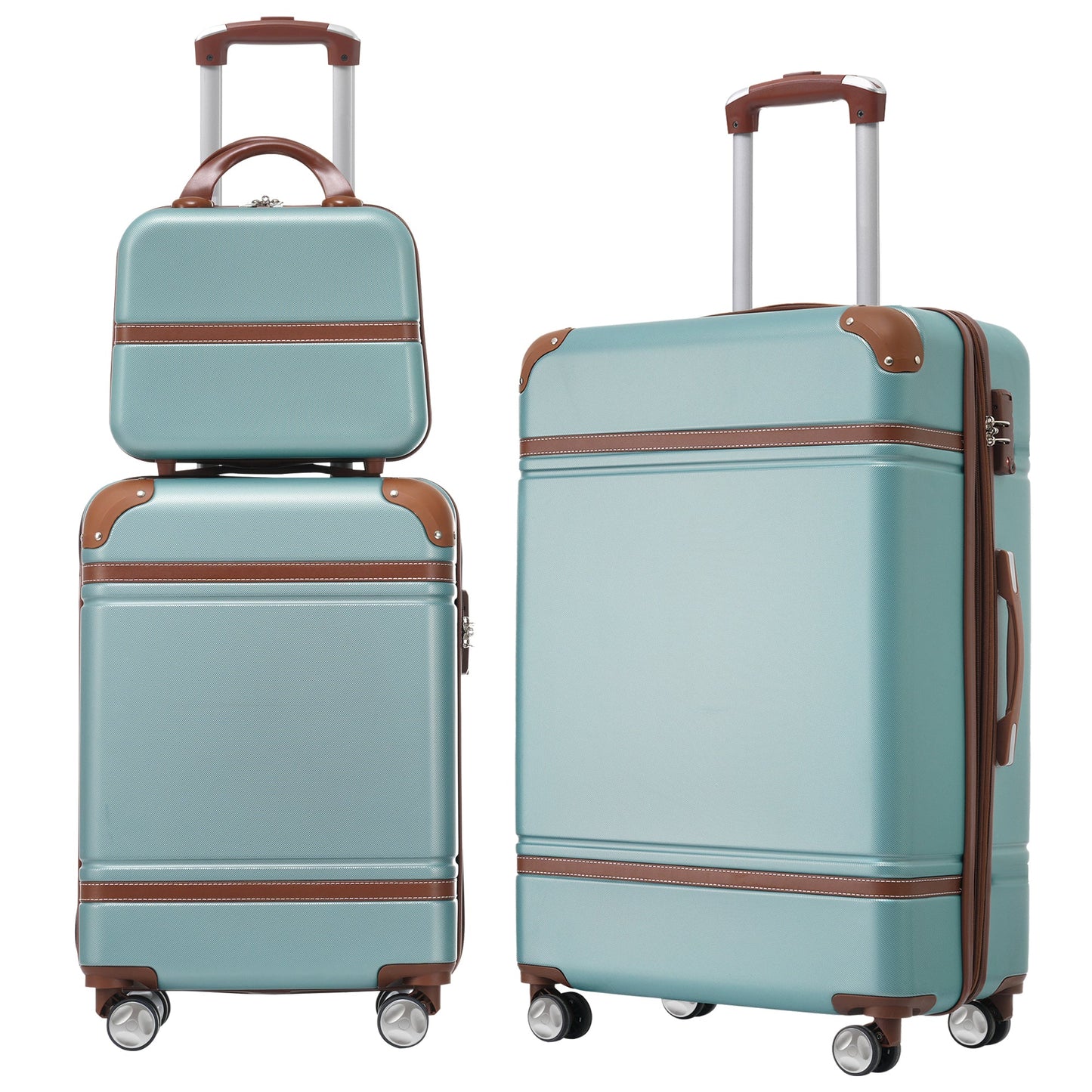 Hardshell Luggage Sets 3 Pieces 20"+24" Luggages and Cosmetic Case Spinner Suitcase with TSA Lock Lightweight,Green - Korvel