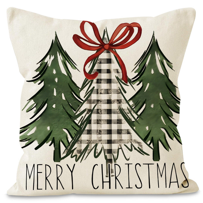 Green Christmas Pillow Cover Linen Printed Pillow Cover Holiday Living Room Bedroom Decoration Cushion Cover - Korvel