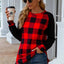 Plaid Round Neck Long Sleeve T-Shirt - Korvel