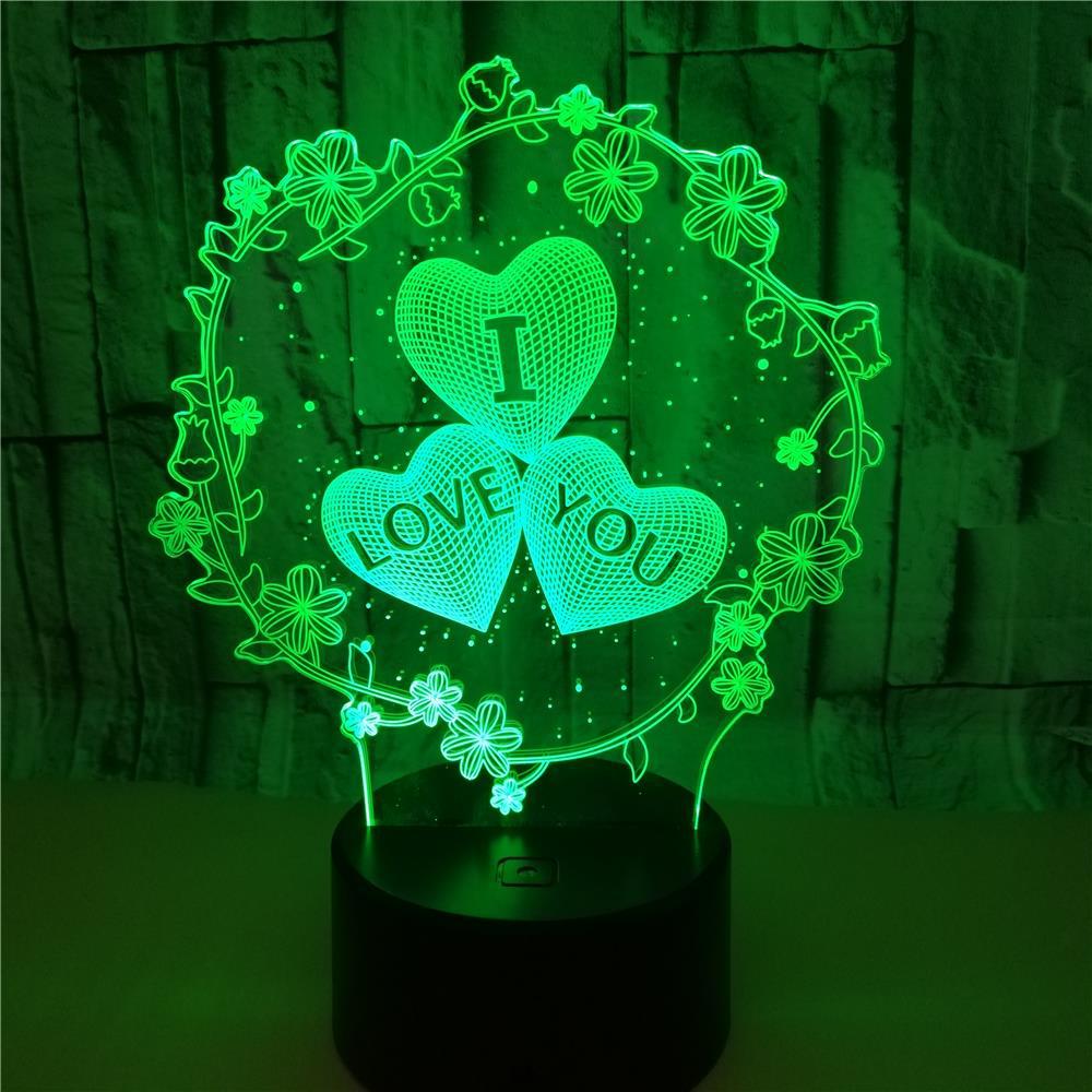 3D Lamp Pattern I LOVE YOU Valentine's Day Wedding Gift Colorful Touch Love 3D LED Lamp - Korvel