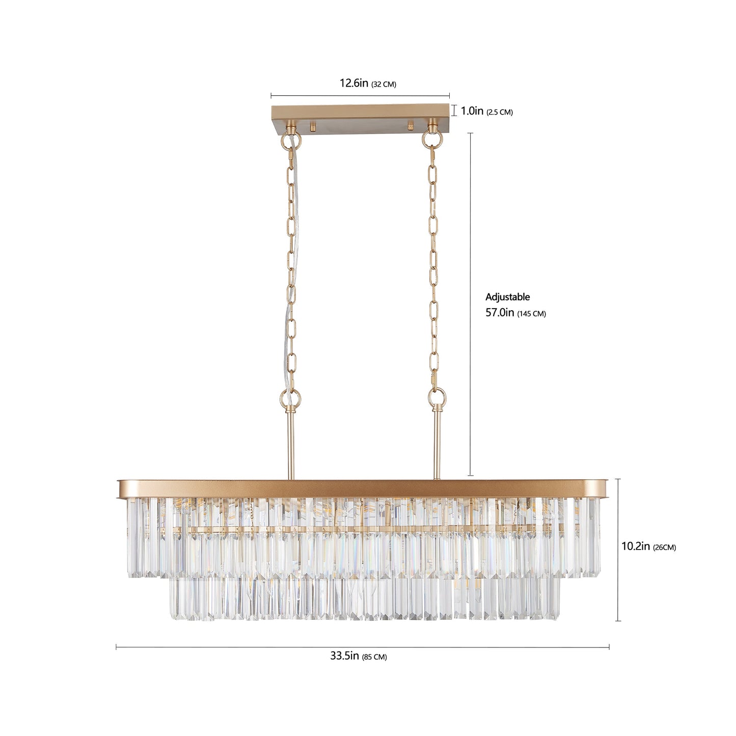 Chandeliers,Rectangular Crystal Chandelier Adjustable,E12 Modern Industrial Crystal Lights (Bulb Not Included) - Korvel