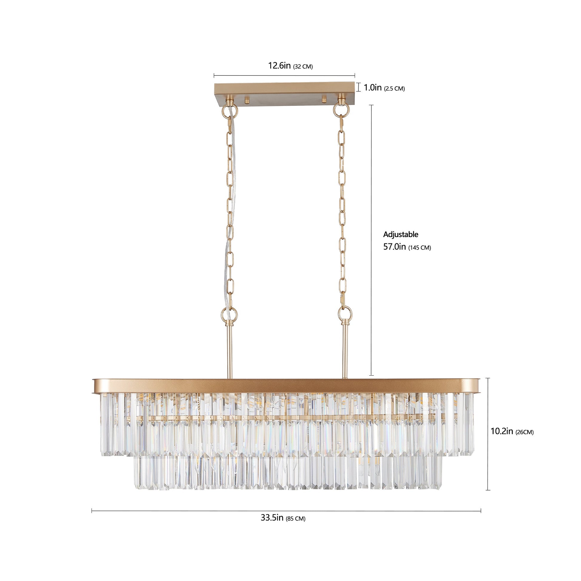 Chandeliers,Rectangular Crystal Chandelier Adjustable,E12 Modern Industrial Crystal Lights (Bulb Not Included) - Korvel