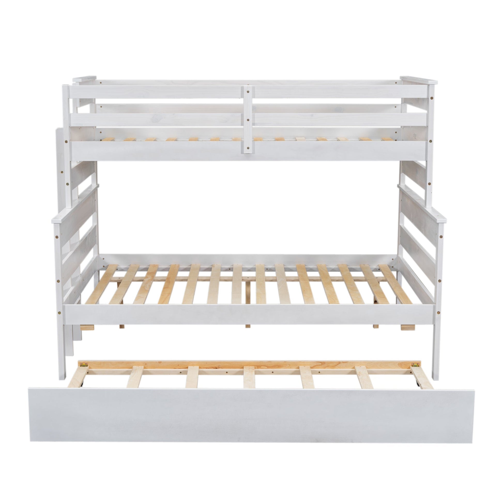 Wood Twin over Full Bunk Bed with Twin Size Trundle  White - Korvel