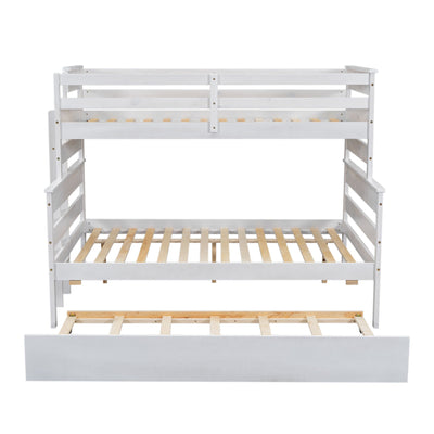Wood Twin over Full Bunk Bed with Twin Size Trundle  White - Korvel