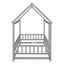 Twin Size Floor Wooden Bed with House Roof Frame, Fence Guardrails,Grey - Korvel