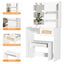 Vanity Desk Set Stool & Dressing Table with LED Lighting Mirror Drawer and Wood Cosmetic Table Chest of Drawers White Color - Korvel