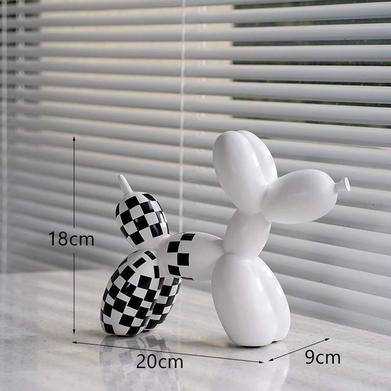 New black and white plaid balloon dog ornaments creative TV cabinet wine cabinet living room porch resin crafts - Korvel