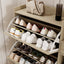 Natural Bohemian style shoe cabinet with 3 rattan flip drawers, 3 square shelves, and 1 storage drawer,  Natural - Korvel