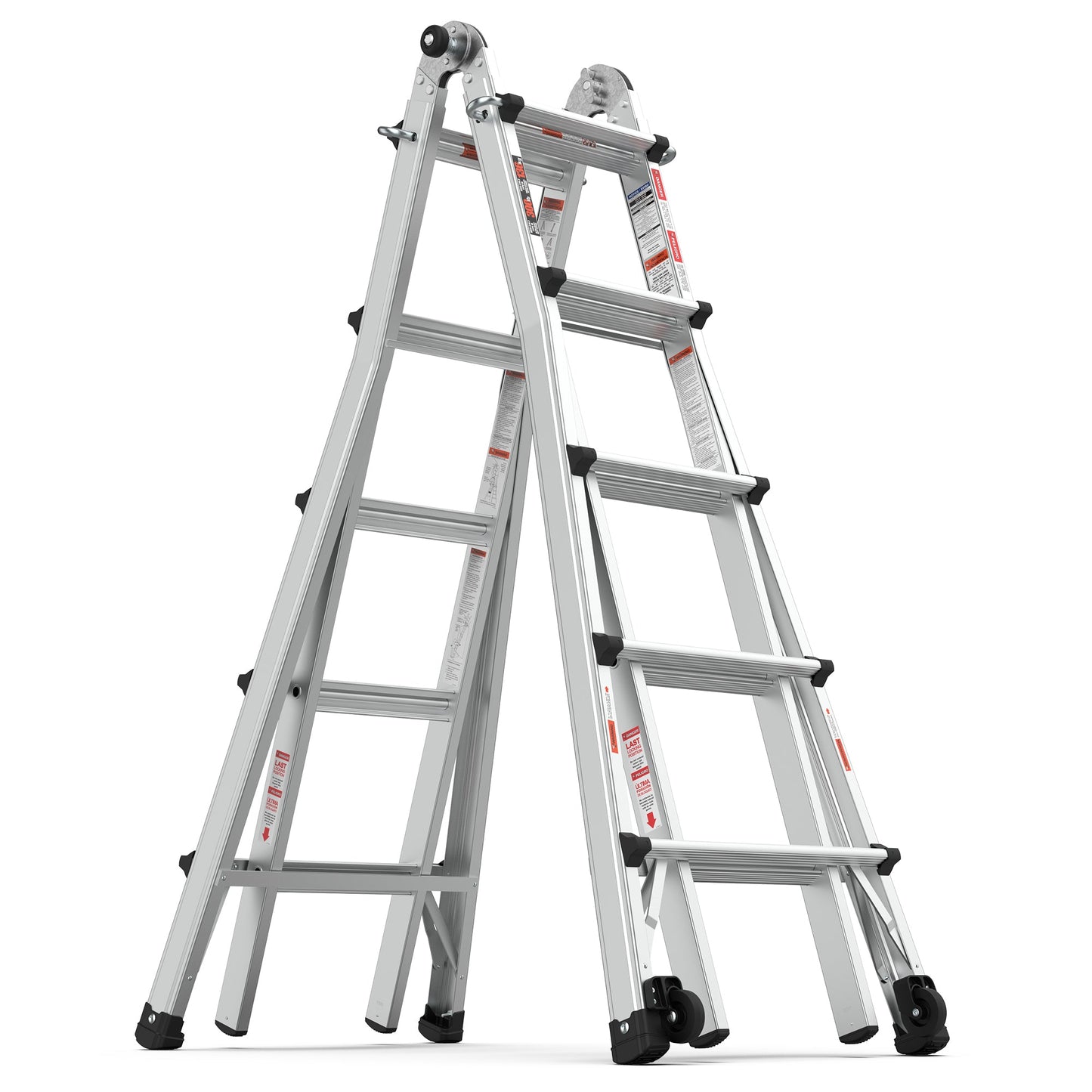 Aluminum Multi-Position Ladder with Wheels - 22 FT, 300 lbs Capacity