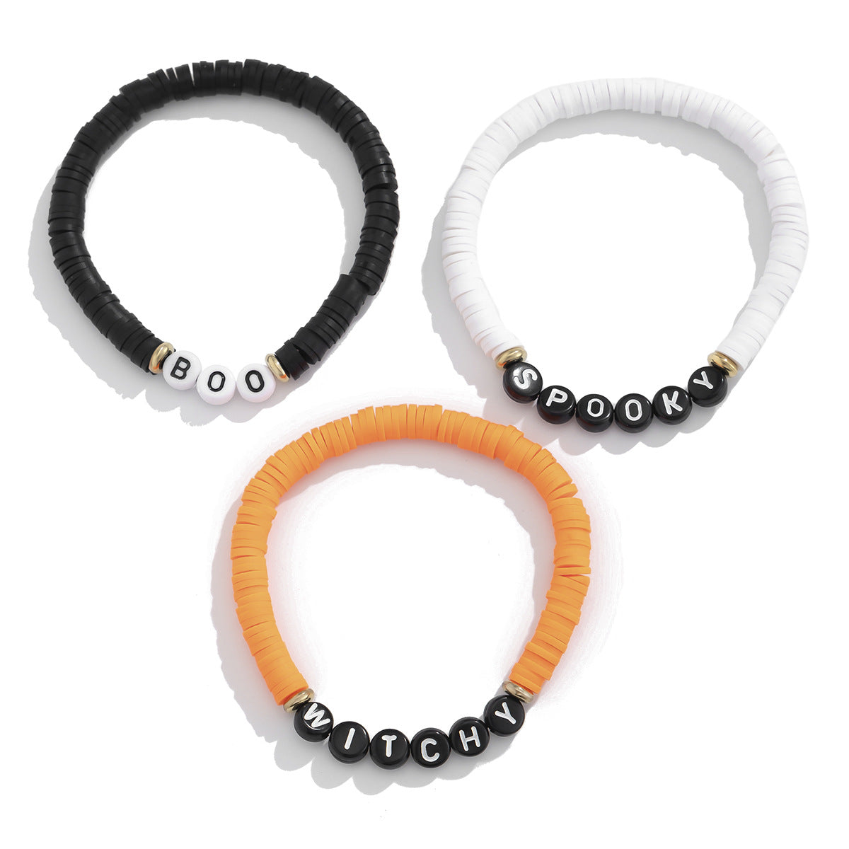 Halloween Soft Ceramic Elastic Bracelet Set Dark Wind Pumpkin Head Letter Bracelet - Korvel