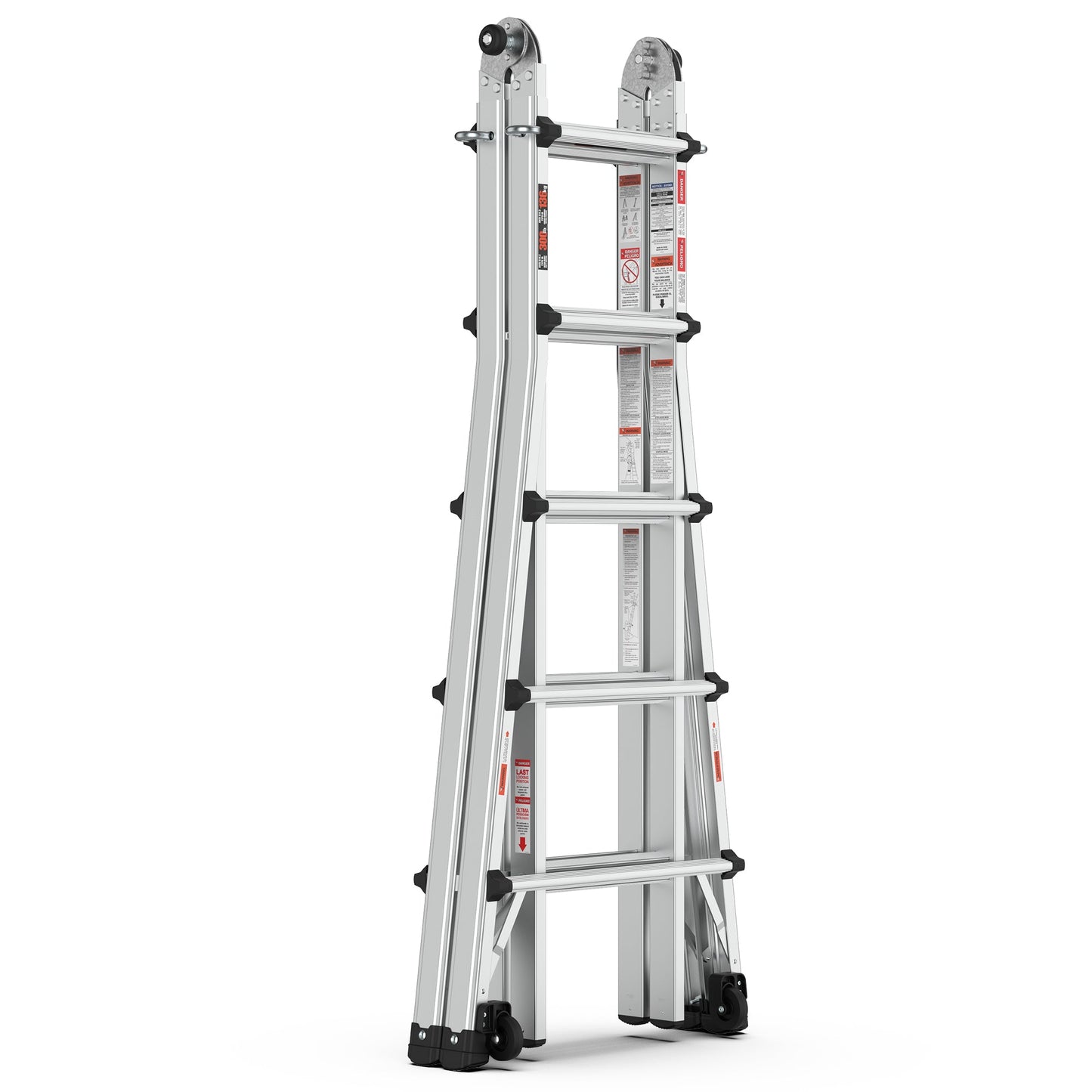 Aluminum Multi-Position Ladder with Wheels - 22 FT, 300 lbs Capacity