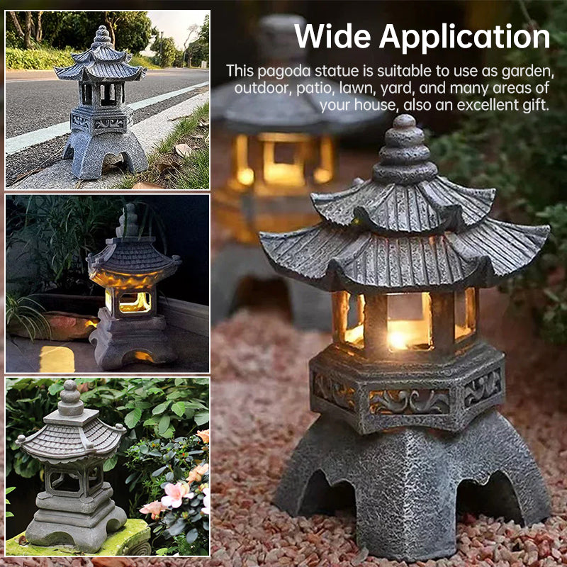 Solar-Powered Zen Garden Decor: Pagoda Lanterns & Statues - Korvel